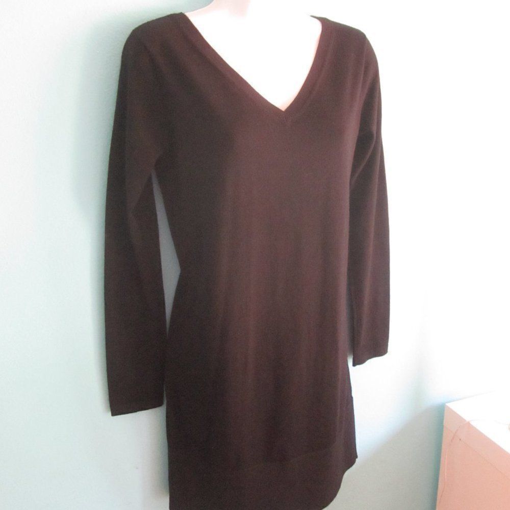 Magaschoni Black Wool Knit Sweater Dress Size S Pullover Reversible Neckline